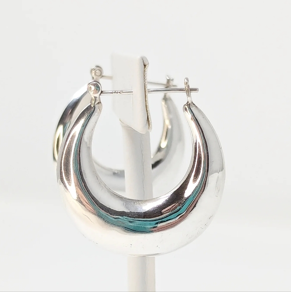 Vintage Sterling silver 925 hoop hollow 3D puffy pierced earrings - Picture 2 of 6